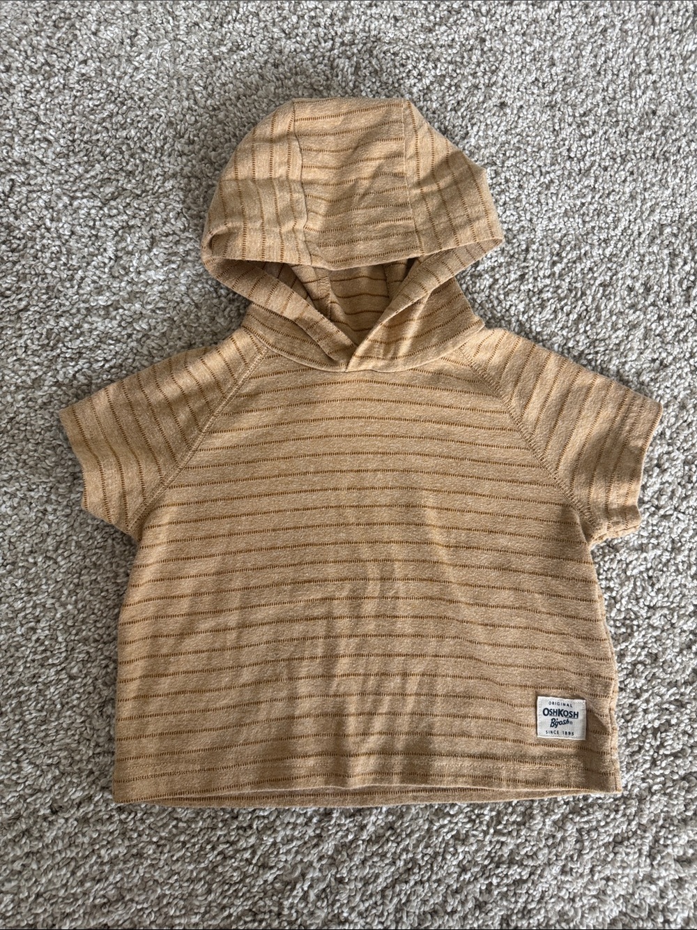 OshKosh B'gosh Baby Short Sleeve Hooded Tee in Light Brown Stripe 6M